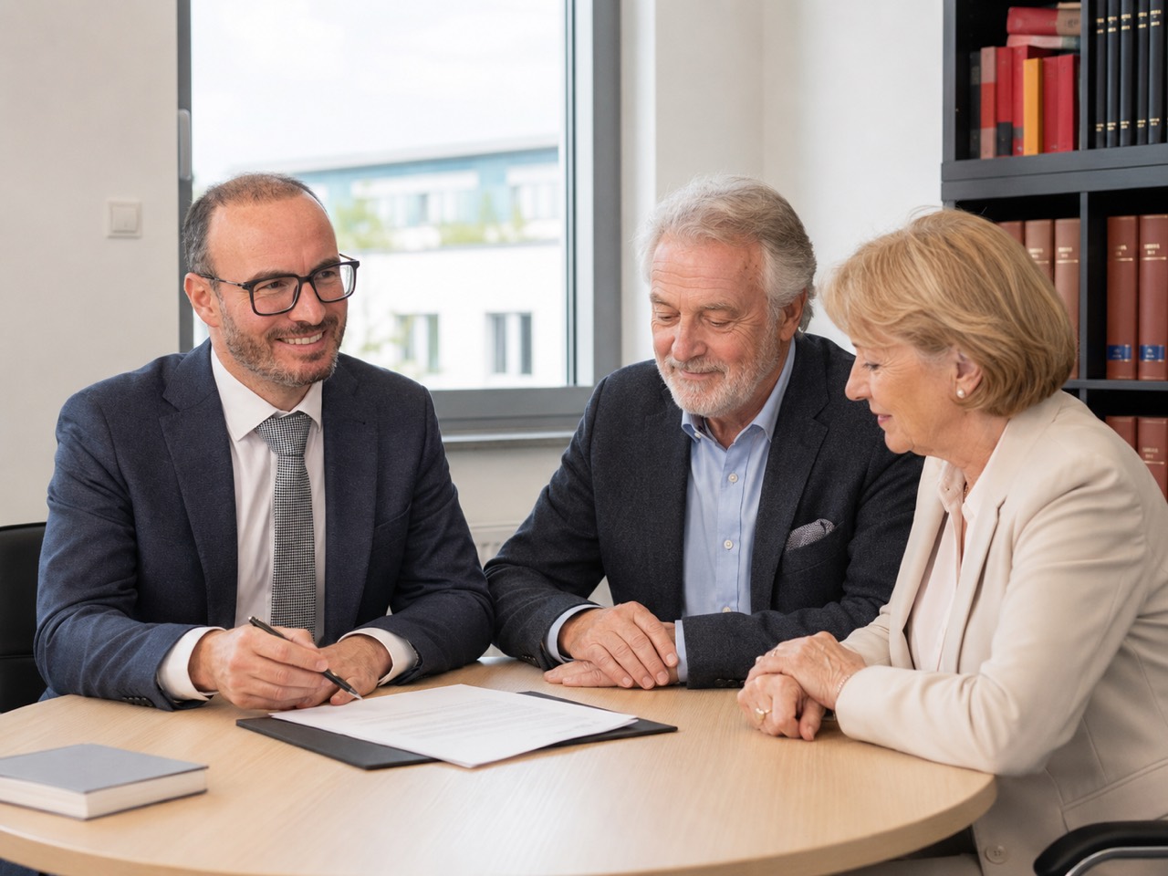 Dr. Nicolas Rohde bespricht Unterlagen mit zwei Personen